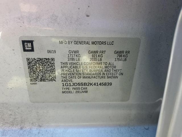 1G1JD5SB2K4145839 - 2019 CHEVROLET SONIC LT SILVER photo 12