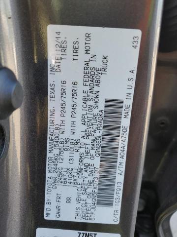 5TFJU4GN5FX073107 - 2015 TOYOTA TACOMA DOUBLE CAB PRERUNNER GRAY photo 12