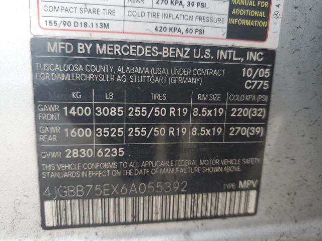 4JGBB75EX6A055392 - 2006 MERCEDES-BENZ ML 500 SILVER photo 13