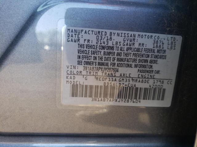 3N1AB7APXJY287604 - 2018 NISSAN SENTRA S GRAY photo 12