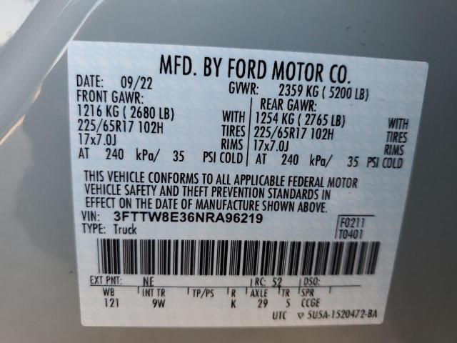 3FTTW8E36NRA96219 - 2022 FORD MAVERICK XL GRAY photo 12