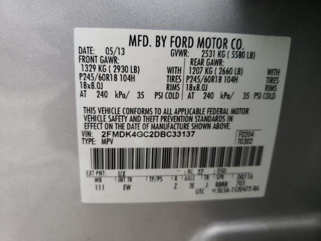 2FMDK4GC2DBC33137 - 2013 FORD EDGE SE SILVER photo 13