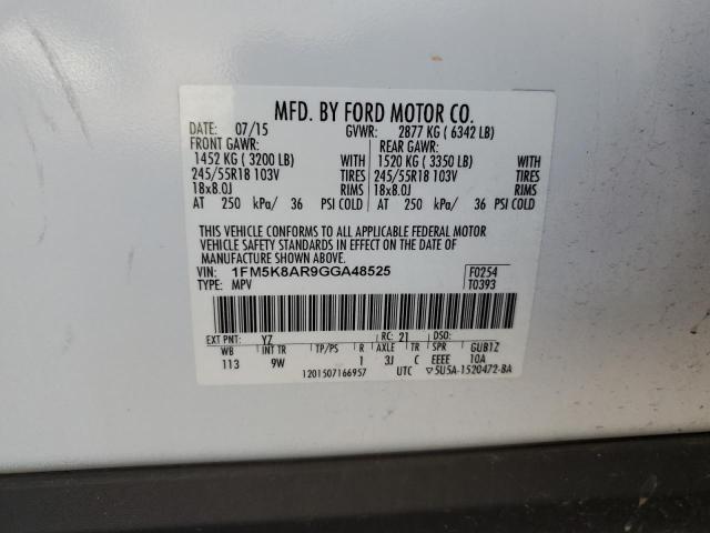 1FM5K8AR9GGA48525 - 2016 FORD EXPLORER POLICE INTERCEPTOR WHITE photo 12