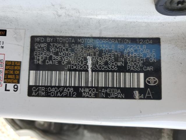 JTDKB20U353025336 - 2005 TOYOTA PRIUS WHITE photo 12