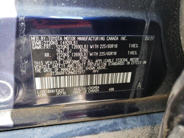 2T3B6RFV2MW021917 - 2021 TOYOTA RAV4 XLE PREMIUM BLUE photo 14