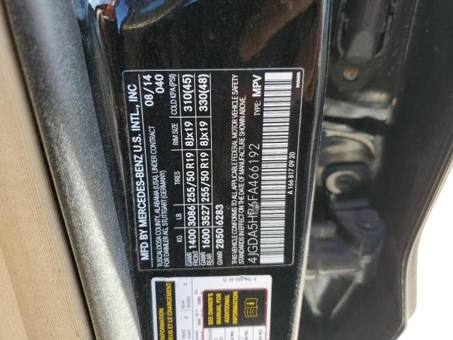 4JGDA5HB6FA466192 - 2015 MERCEDES-BENZ ML 350 4MATIC BLACK photo 12