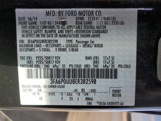 3FA6P0UU8ER382598 - 2014 FORD FUSION S HYBRID BLACK photo 12