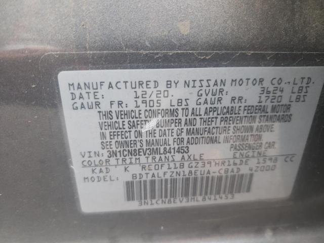 3N1CN8EV3ML841453 - 2021 NISSAN VERSA SV GRAY photo 12