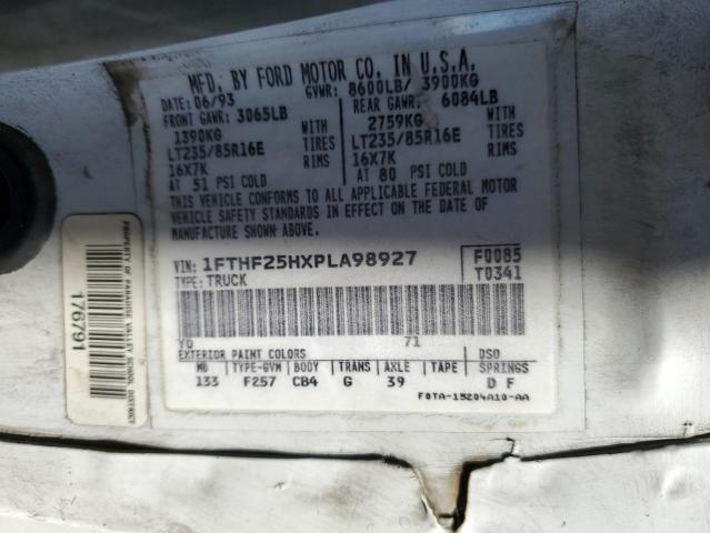 1FTHF25HXPLA98927 - 1993 FORD F250 WHITE photo 12