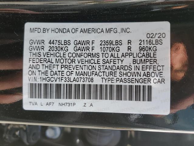 1HGCV1F33LA073708 - 2020 HONDA ACCORD SPORT BLACK photo 12