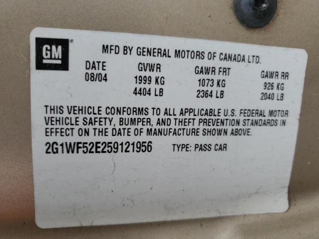 2G1WF52E259121956 - 2005 CHEVROLET IMPALA GOLD photo 12