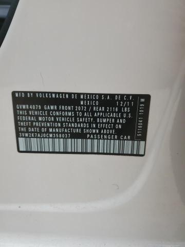 3VW2K7AJ0CM358037 - 2012 VOLKSWAGEN JETTA BASE WHITE photo 13