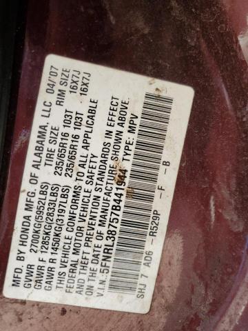 5FNRL38757B441944 - 2007 HONDA ODYSSEY EXL BURGUNDY photo 13