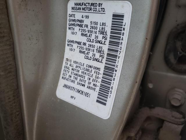JN8AR07Y1XW381651 - 1999 NISSAN PATHFINDER LE ოქროსფერი ფოტო 10