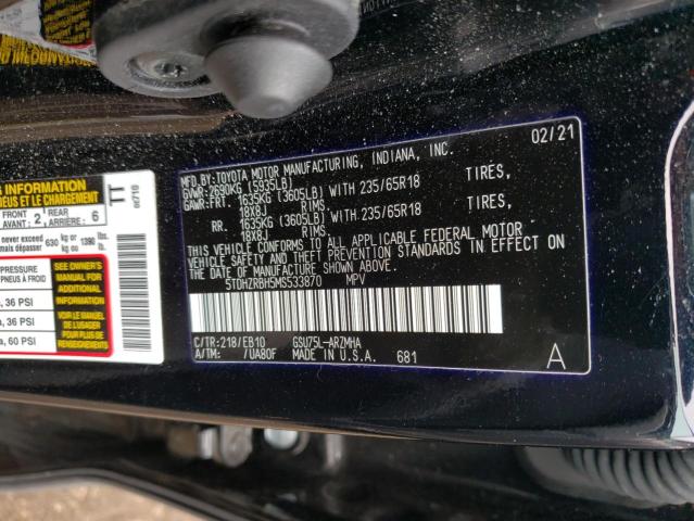 5TDHZRBH5MS533870 - 2021 TOYOTA HIGHLANDER XLE BLACK photo 14