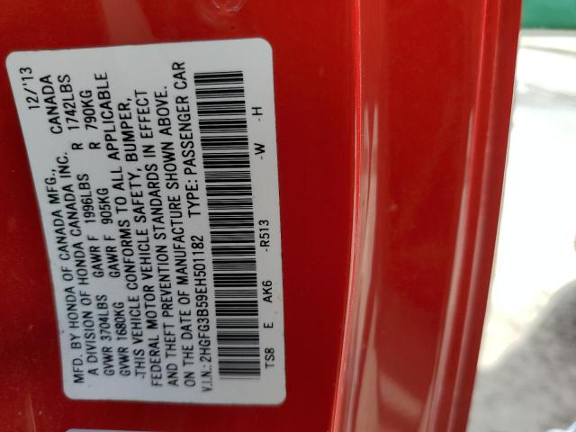 2HGFG3B59EH501182 - 2014 HONDA CIVIC LX RED photo 12