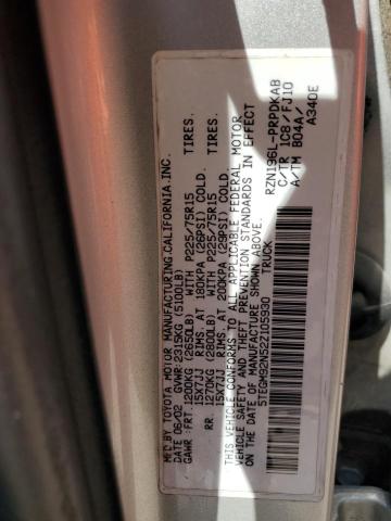 5TEGM92N52Z105930 - 2002 TOYOTA TACOMA DOUBLE CAB PRERUNNER SILVER photo 12