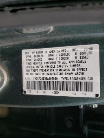 1HGCP26838A107939 - 2008 HONDA ACCORD EXL GRAY photo 10