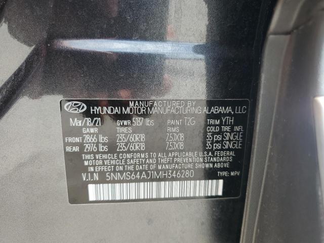 5NMS64AJ1MH346280 - 2021 HYUNDAI SANTA FE SEL GRAY photo 12