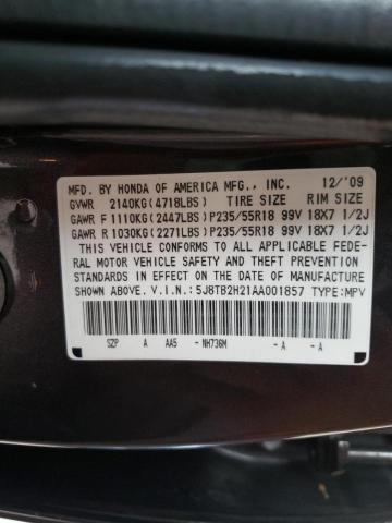 5J8TB2H21AA001857 - 2010 ACURA RDX GRAY photo 10