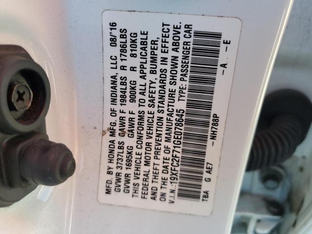 19XFC2F71GE078645 - 2016 HONDA CIVIC EX WHITE photo 12