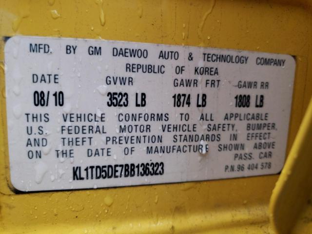 KL1TD5DE7BB136323 - 2011 CHEVROLET AVEO LS 黄色 照片 13