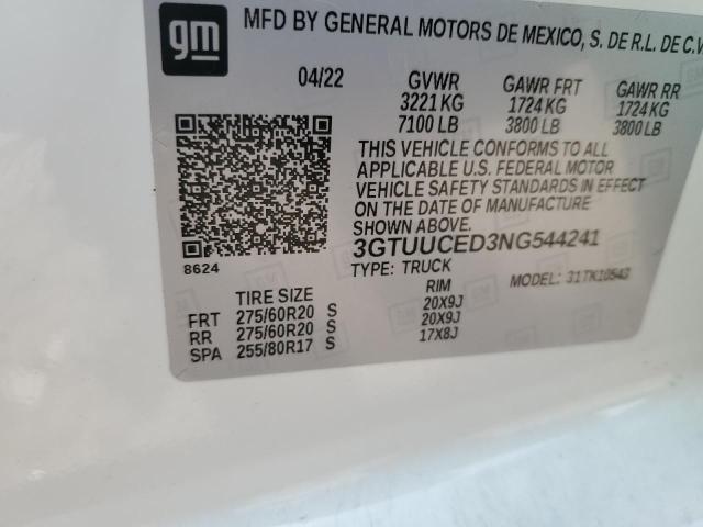 3GTUUCED3NG544241 - 2022 GMC SIERRA K1500 ELEVATION WHITE photo 12
