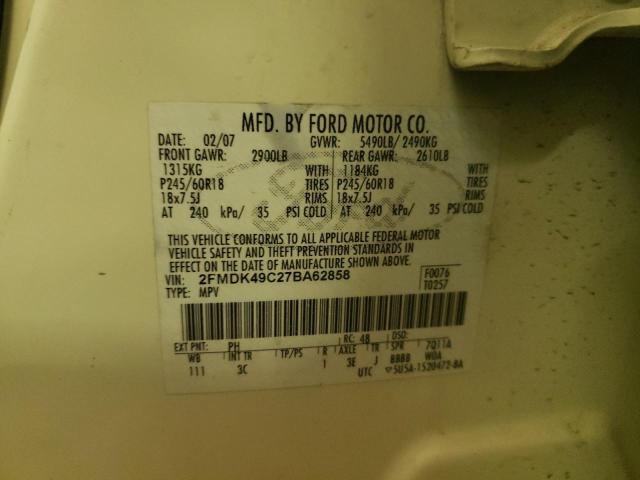 2FMDK49C27BA62858 - 2007 FORD EDGE SEL PLUS WHITE photo 13