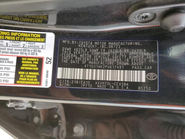 4T1G31AK2PU617491 - 2023 TOYOTA CAMRY SE NIGHT SHADE BLACK photo 12