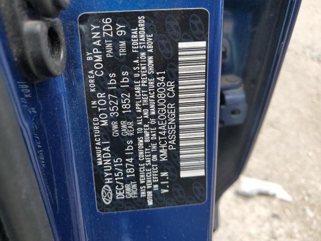 KMHCT4AE0GU080341 - 2016 HYUNDAI ACCENT SE BLUE photo 12