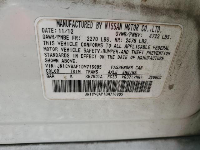 JN1CV6AP1DM716985 - 2013 INFINITI G37 BASE WHITE photo 12