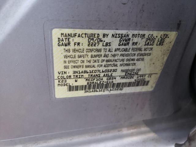 3N1AB61E07L605230 - 2007 NISSAN SENTRA 2.0 SILVER photo 12