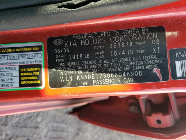 KNADE123066048908 - 2006 KIA RIO ORANGE photo 10