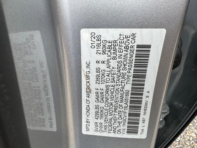 1HGCV1F15LA051692 - 2020 HONDA ACCORD LX SILVER photo 10