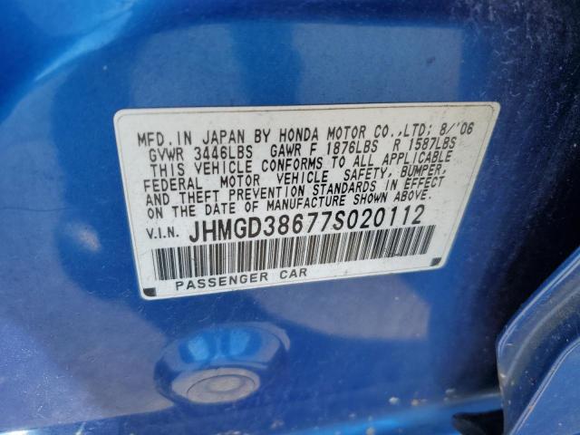 JHMGD38677S020112 - 2007 HONDA FIT S BLUE photo 13