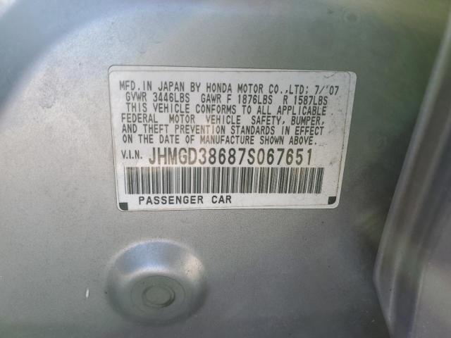 JHMGD38687S067651 - 2007 HONDA FIT S 银色 照片 12