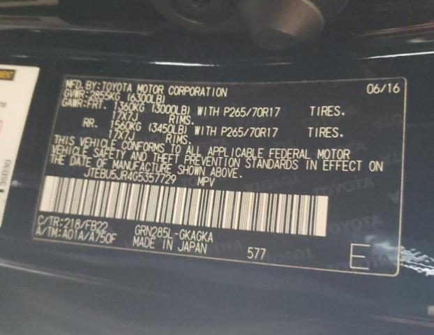 JTEBU5JR4G5357729 - 2016 TOYOTA 4RUNNER SR5/SR5 PREMIUM Schwarz Foto 13