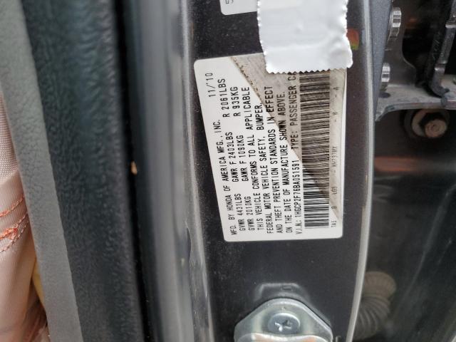 1HGCP2F76BA051591 - 2011 HONDA ACCORD EX GRAY photo 12