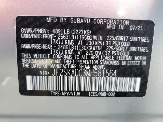 JF2SKADC3MH581564 - 2021 SUBARU FORESTER SILVER photo 14