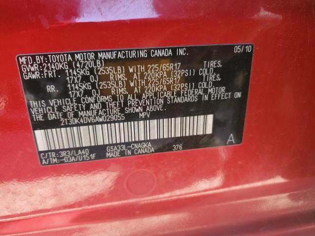 2T3DK4DV6AW029055 - 2010 TOYOTA RAV4 LIMITED RED photo 13