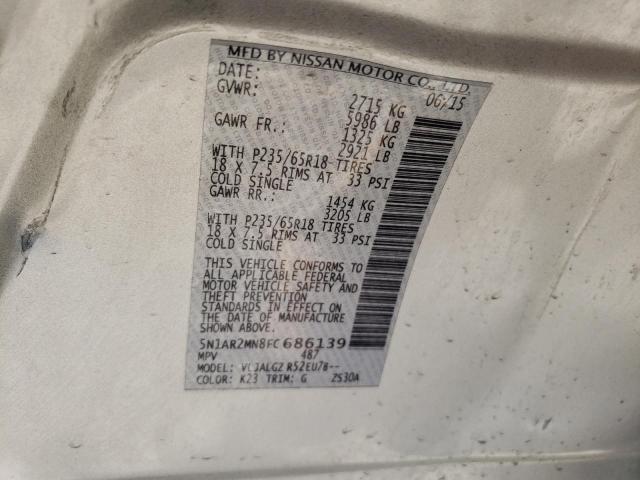 5N1AR2MN8FC686139 - 2015 NISSAN PATHFINDER S 银色 照片 13