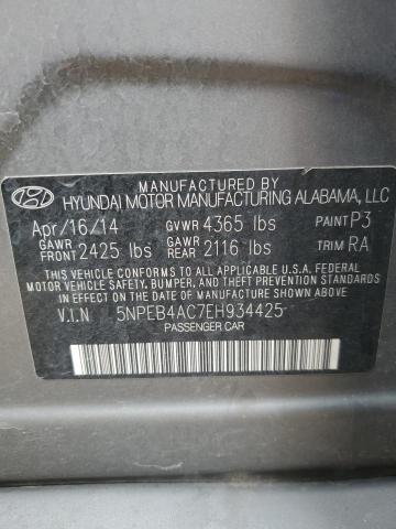 5NPEB4AC7EH934425 - 2014 HYUNDAI SONATA GLS GRAY photo 12