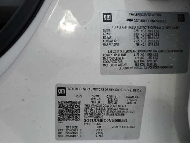 3GTUUGED0NG589581 - 2022 GMC SIERRA K1500 DENALI WHITE photo 12