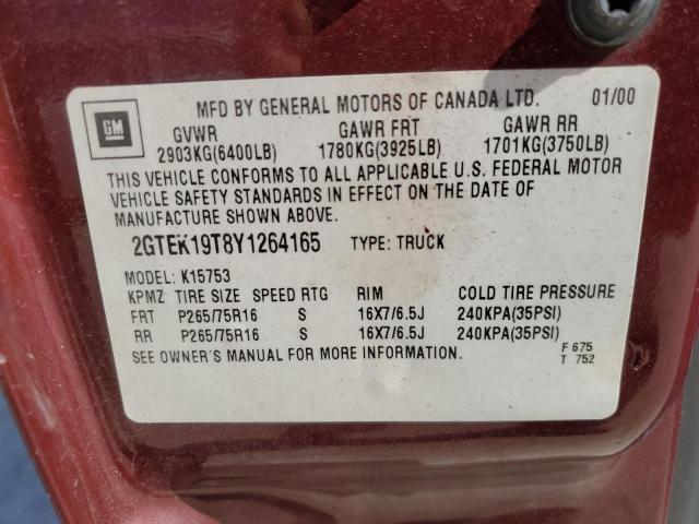 2GTEK19T8Y1264165 - 2000 GMC NEW SIERRA K1500 MAROON photo 12