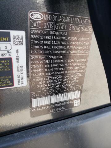 SALGV2SE1LA572013 - 2020 LAND ROVER RANGE ROVE AUTOBIOGRAPHY GRAY photo 13