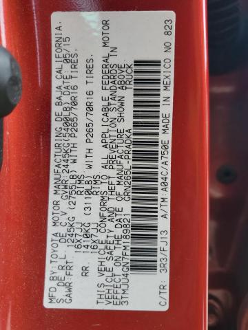 3TMJU4GN7FM189821 - 2015 TOYOTA TACOMA DOUBLE CAB PRERUNNER RED photo 12