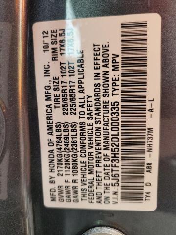 5J6TF3H52DL000335 - 2013 HONDA CROSSTOUR EXL ნაცრისფერი ფოტო 13