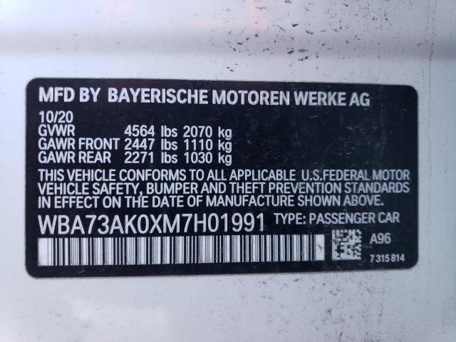 WBA73AK0XM7H01991 - 2021 BMW 228XI WHITE photo 12