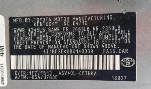 4T1BF3EK0BU140009 - 2011 TOYOTA CAMRY BASE SILVER photo 13