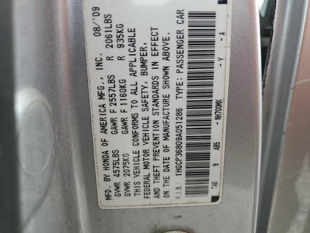 1HGCP36809A051286 - 2009 HONDA ACCORD EXL SILVER photo 12